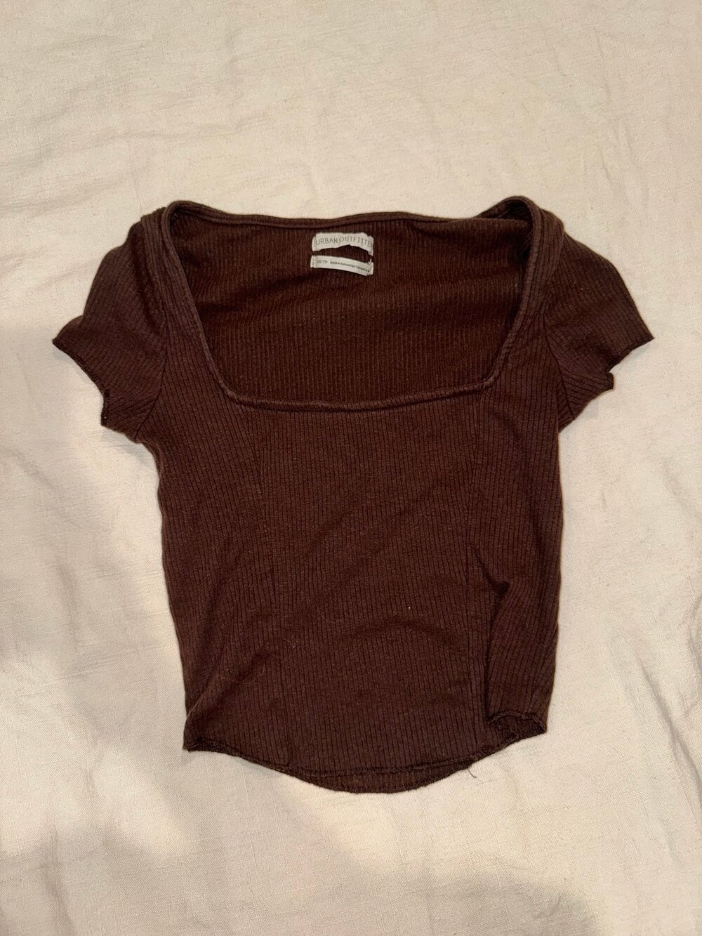 Urban Outfitters Brown Ribbed Square Neck Baby Tee Crop Top